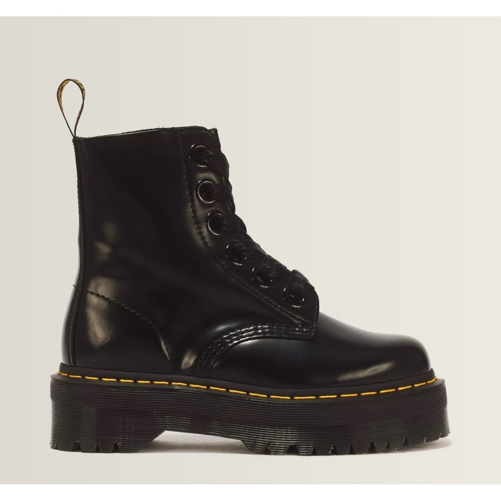 Dr. Martens Molly Black Leather Platform Ribbon Lace Boots Womens 11 whimsigoth